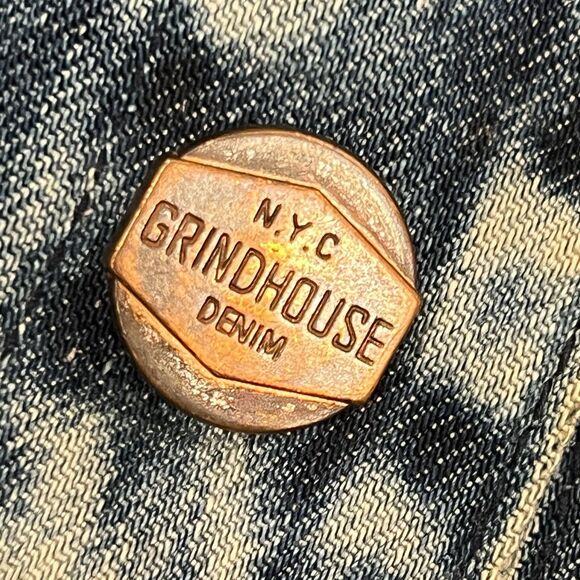 Grindhouse Denim Jacket Mens L Distressed Graffiti Paint Splatter Skull Street - Picture 5 of 12